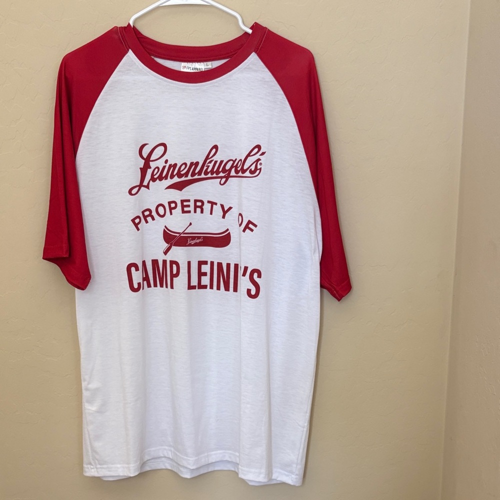 Leinenkugel's Red & White NWOT 3/4 Sleeve Baseball style Camp T-Shirt Men’s Sz L